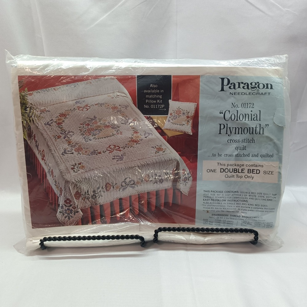 Paragon Cross Stitch Quilt Kit Colonial Plymouth Double Bed Flowers Blue Birds